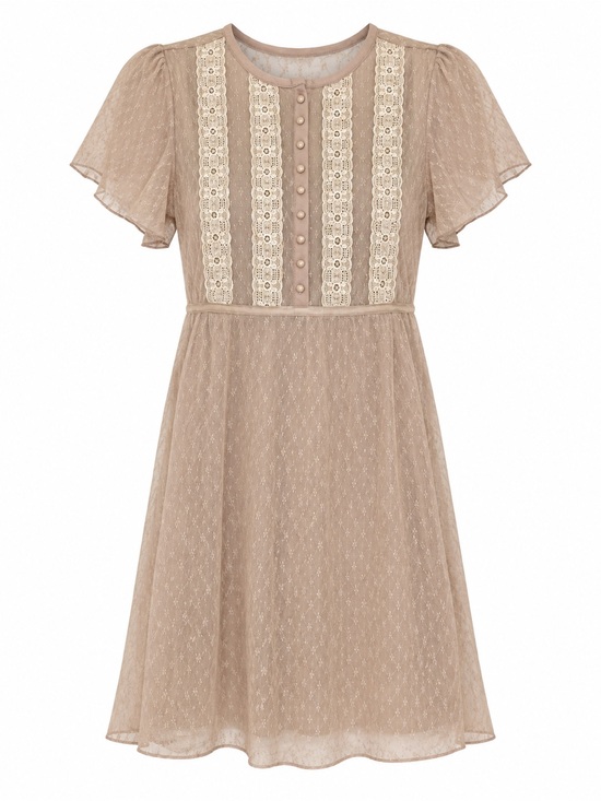 Free People Tops - Free People Beige Lace-Trim Boho Top